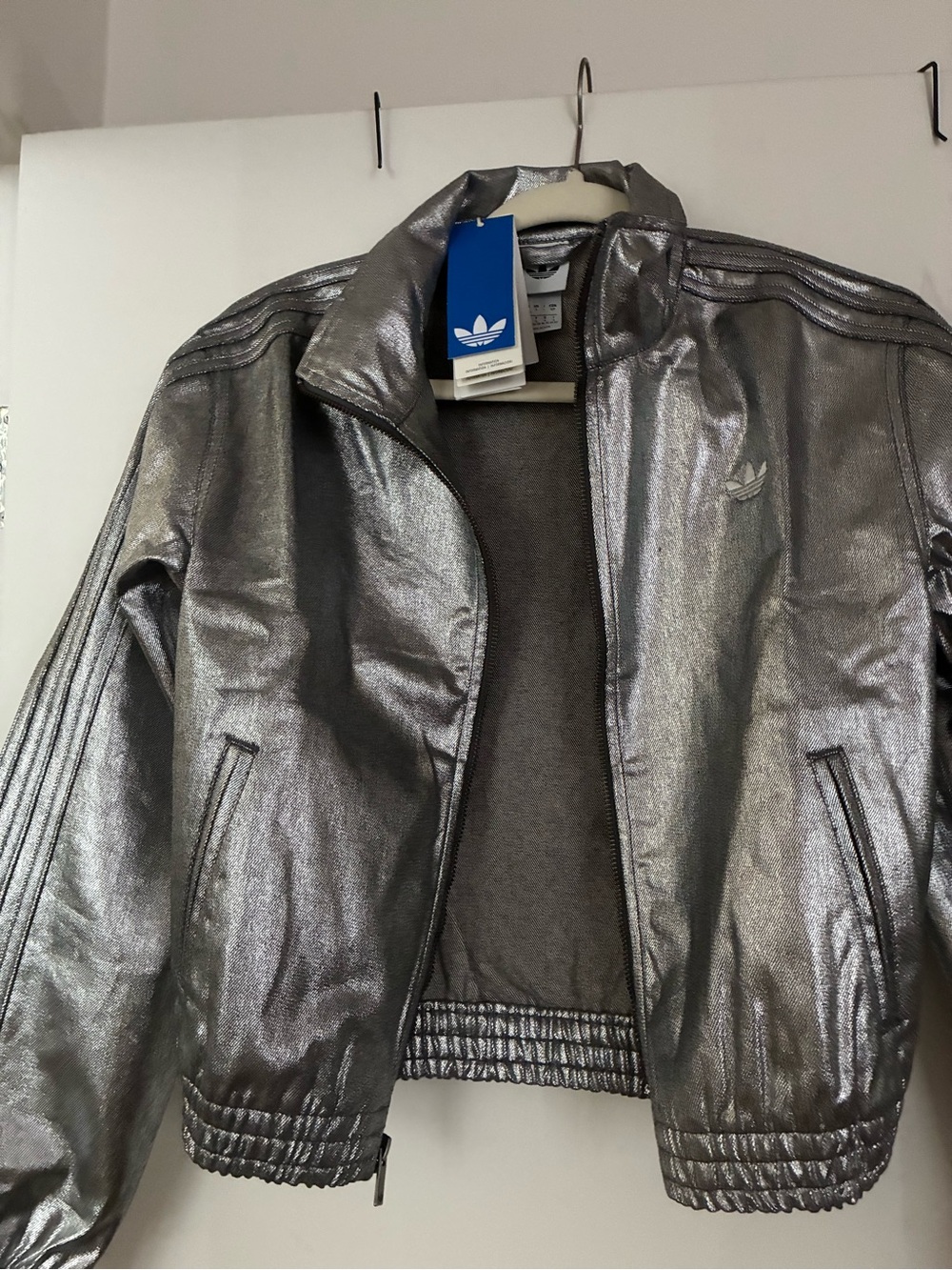 adidas Silver Metallic Track Jacket and Pants Set